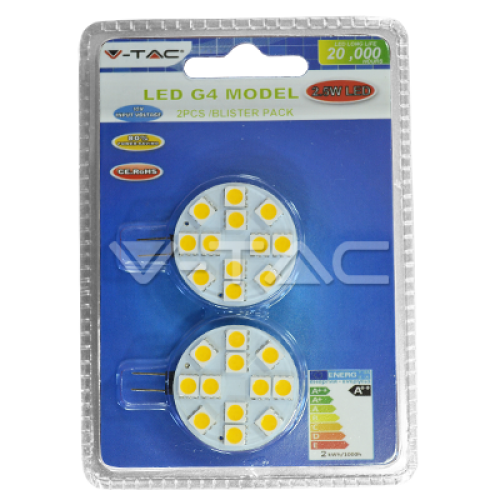 LED Bulb - LED Spotlight - 2.5W 12V G4 SMD5050 One Side Pin Warm White /Blister Pack 2pcs
